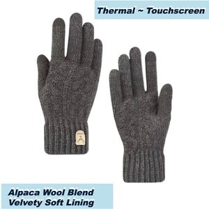 Unisex Alpaca Velvet Blend Winter Thermal Driving Gloves Gray Touchscreen XL NEW